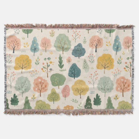 Couverture Motif sans couture d'arbres de forêt à l'aquarelle (Devant)