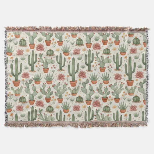 Couverture Motif sans couture de cactus de désert succulent (Devant)