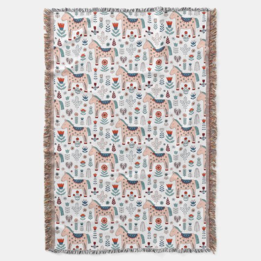 Couverture Motif scandinave d'art populaire de cheval (devant Vertical)