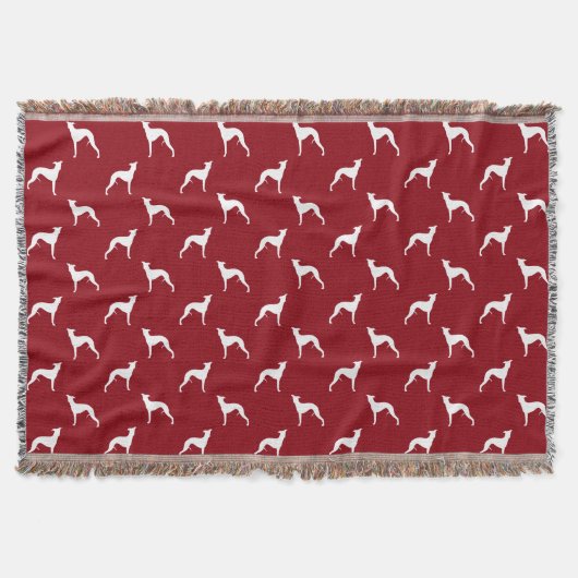 Couverture Motif silhouettes de chien Whippet Rouge et Blanc (Devant)