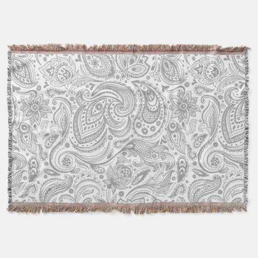 Couverture Motif Silver Grey Et Blanc Floral Paisley (Devant)