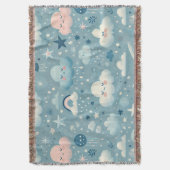 Couverture Motif Sky Whimsical avec nuages, étoiles - Bleu (devant Vertical)