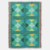 Couverture Motif soleil en carré patchwork vert et bleu (devant Vertical)