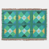 Couverture Motif soleil en carré patchwork vert et bleu (Devant)