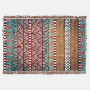 Couverture Motif tribal ambre turquoise foncé de rayures de