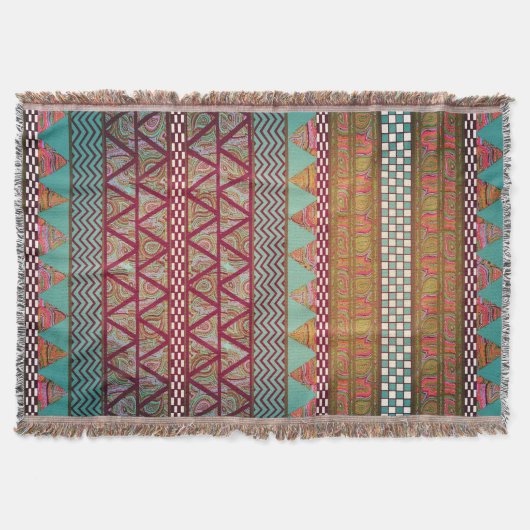 Couverture Motif tribal ambre turquoise foncé de rayures de (Devant)