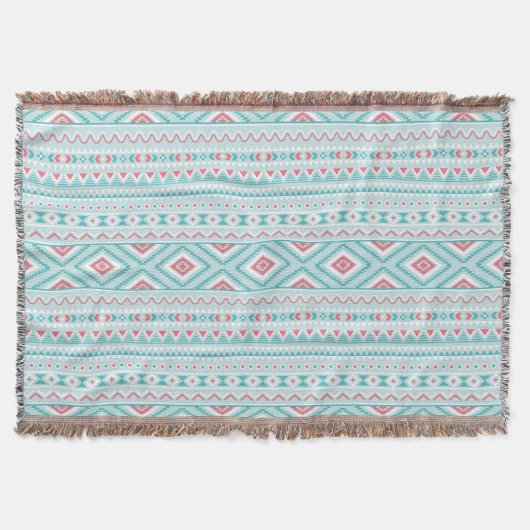 Couverture Motif tribal aztèque turquoise et rose (Devant)