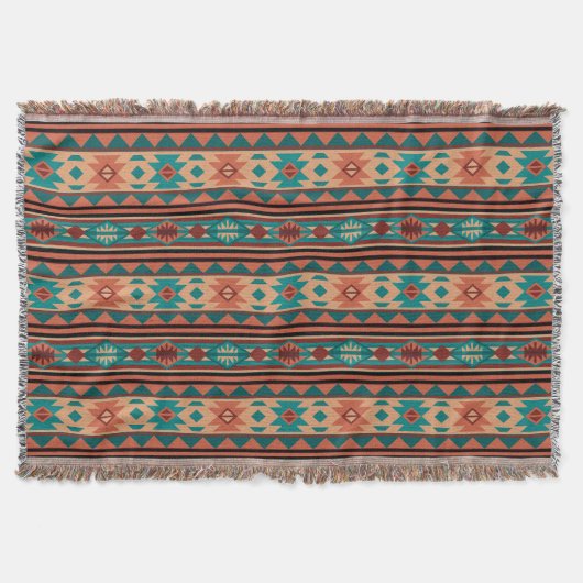 Couverture Motif Tribal Sud-Ouest Turquoise Terracotta (Devant)