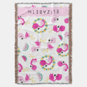 Couverture Motif tropical, Flamants roses, Fleurs, Votre Nom (devant Vertical)