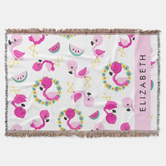 Couverture Motif tropical, Flamants roses, Fleurs, Votre Nom (Devant)