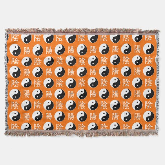 Couverture Motif Yin Yang Chinois Orange (Devant)