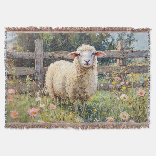 Couverture Moutons de printemps avec peinture Fleur sauvage (Devant)