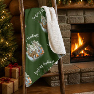 Couverture moyenne en Sherpa Noël Animaux de la fo