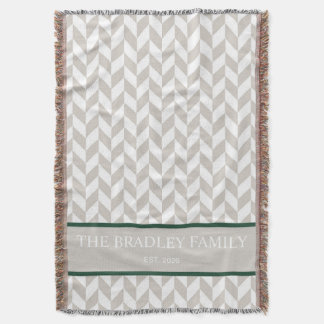 Couverture Naturel + Beige + Vert Chevrons Maison Cosy