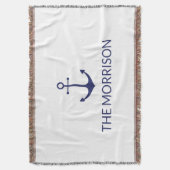 Couverture Nautical Custom Boat Name Marine bleu ancre blanch (devant Vertical)