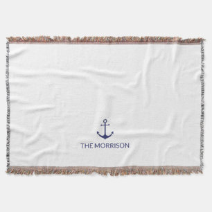 Couverture Nautical Custom Boat Name Marine bleu ancre blanch