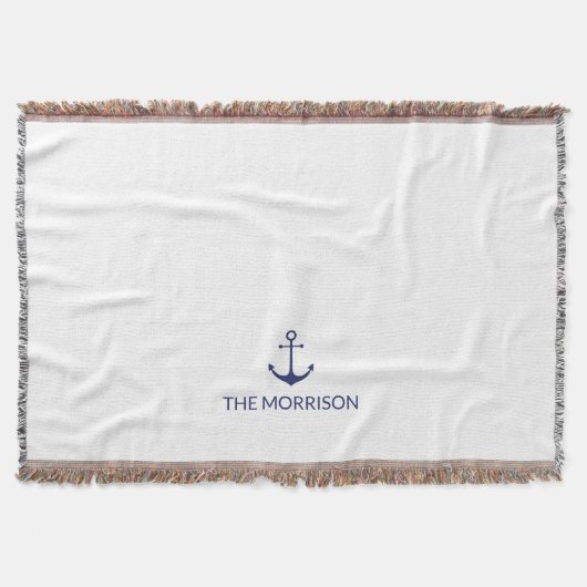 Couverture Nautical Custom Boat Name Marine bleu ancre blanch (Devant)