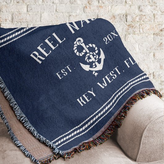 Couverture Nautical Navy Blue Rustic Ancre Nom du bateau