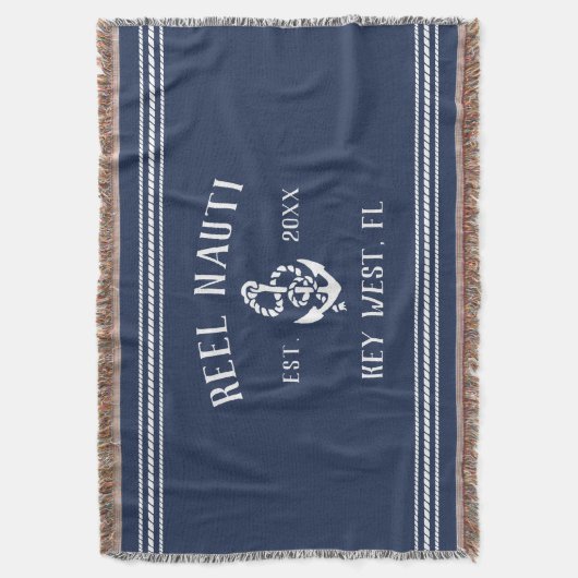 Couverture Nautical Navy Blue Rustic Ancre Nom du bateau (devant Vertical)