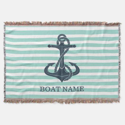 Couverture Nautique,Ancre,Rayes Vert Menthe (Devant)