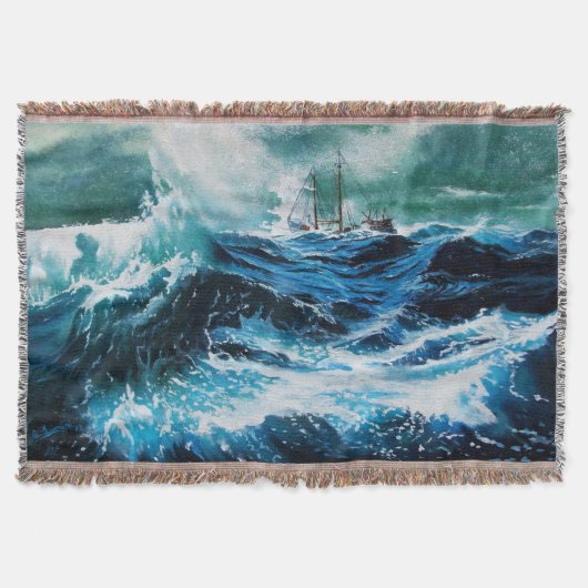 Couverture Navire dans la mer dans la tempête, Nautique, Bleu (Devant)