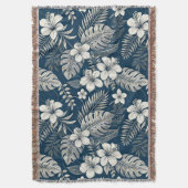Couverture Navy Blue Hibiscus Monstera Tropical Botanical (devant Vertical)