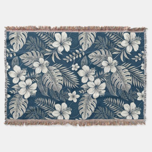 Couverture Navy Blue Hibiscus Monstera Tropical Botanical (Devant)