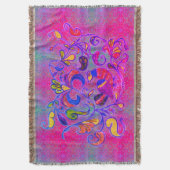 Couverture Neon Folk Art Rosemaling Bird & Feuilles (devant Vertical)