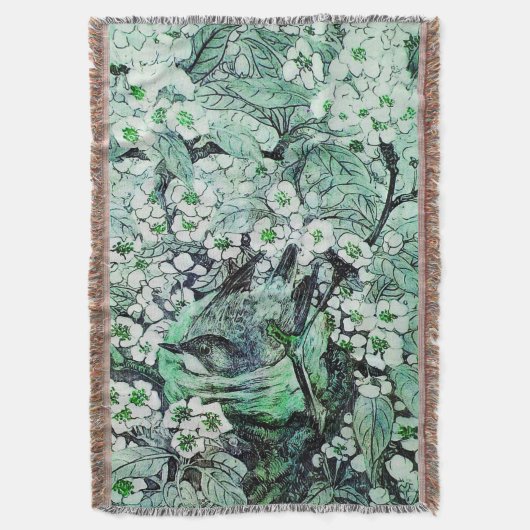COUVERTURE NID D'OISEAU, ARBRE, FLEURS DE PRINTEMPS BLANC VER (devant Vertical)