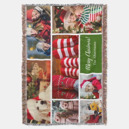 Couverture Noël 7 Photo Collage avec Nom de famille, Vert (devant Vertical)