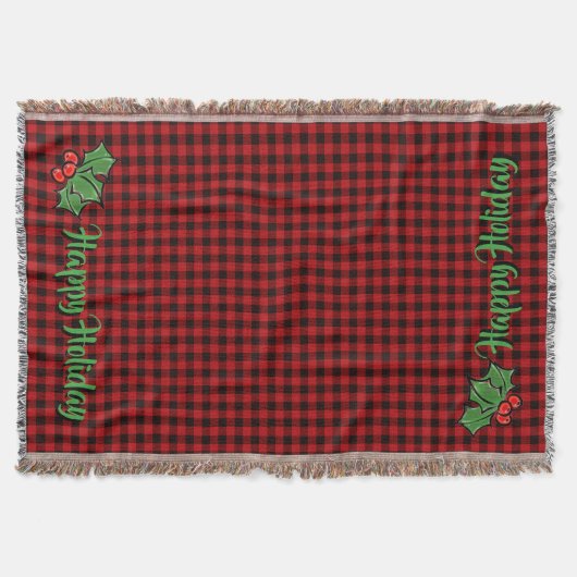 Couverture Noël classique Red Plaid Holly baies feuilles (Devant)
