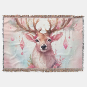 Couverture Noël en rose : renne avec déco de Noël rose