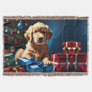 COUVERTURE NOËL GOLDEN RETRIEVER PUPPY