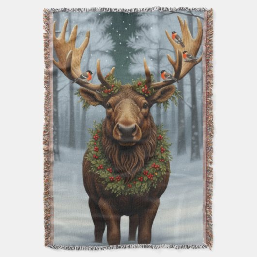 Couverture Noël rustique orignal forêt boisée hivernale (devant Vertical)