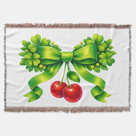 Couverture Nœud de trèfle chanceux avec cerises motif vert (Devant)