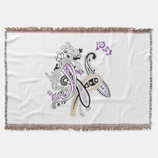 Couverture Noir Blanc Violet Orange Orné Paisley