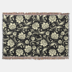 Couverture Noir Et Beige Vintage Floral Damas 3