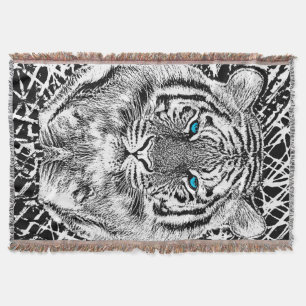 Couverture Noir et Bleu Yeux Design Tiger