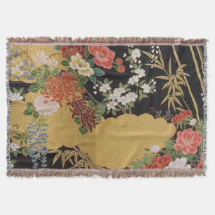 Couverture Noir et or traditionnel japonais Kimono floral