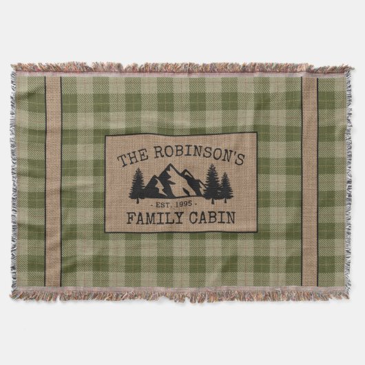 Couverture Nom de famille Cabine Arbres Sage Green Plaid Burl (Devant)