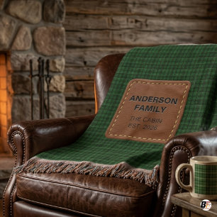 Couverture Nom de famille personnalisé Cabane Vert Plaid