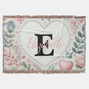 Couverture Nom de monogramme Coeurs Vintages aquarelle floral