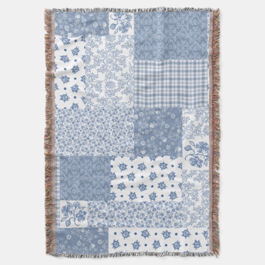Couverture Nostalgique Indigo Faux Patchwork Throw Blanket (devant Vertical)