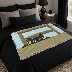 Couverture Nourriture pour chat noir humour drôle chat affamé