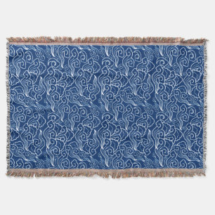 Couverture Nuages japonais vintages, bleu de cobalt et blanc