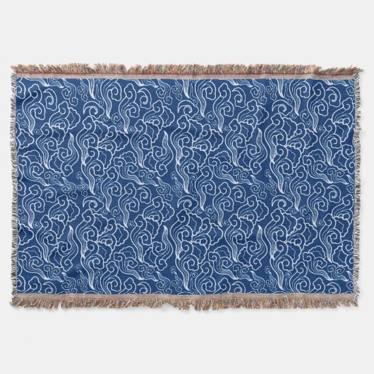 Couverture Nuages japonais vintages, bleu de cobalt et blanc (Devant)