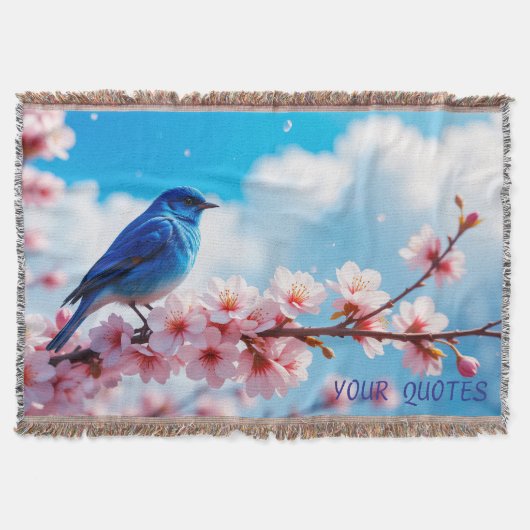 Couverture Oiseau bleu sur branche de fleurs de cerisier (Devant)