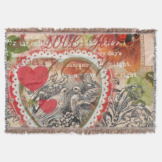 Couverture Oiseaux de l'amour Cœur Rouge Collage d'art (Devant)