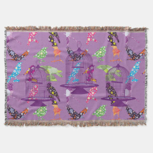 Couverture Oiseaux pourpres &Floral Oiseaux Purple Jetée Blan