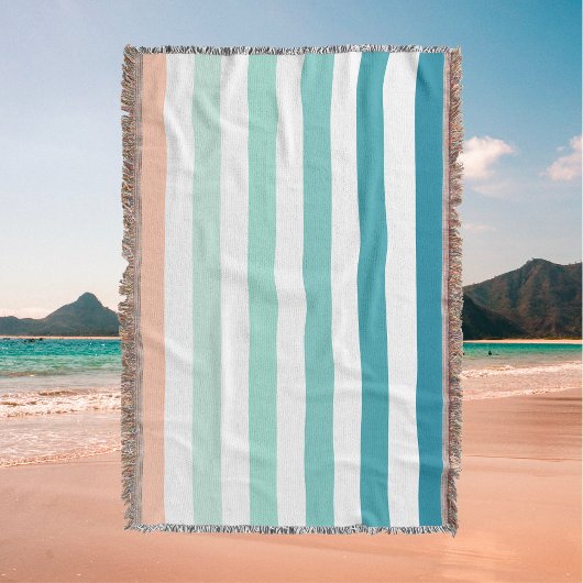 Couverture Ombre Sea Shore Stripe Mer Vert & Sable Rose